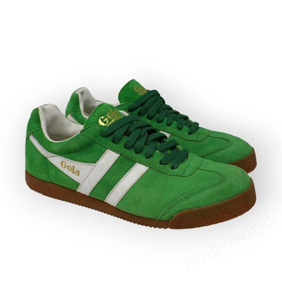 EU 43 Gola Harrier Premium Suede Retro Trainer Sneaker KellyGreen GumSole - Picture 12 of 12